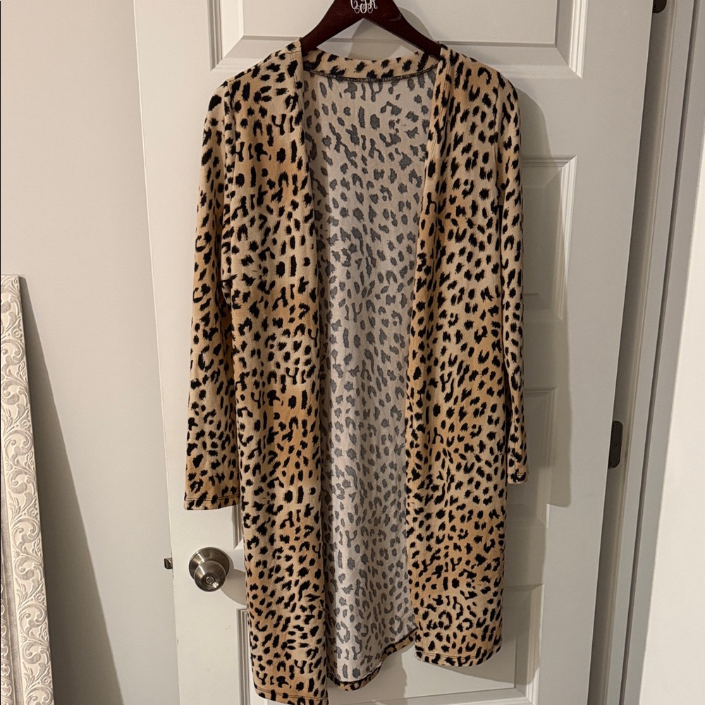 Leopard Print Long Open Front Cardigan Small - Picture 1 of 4